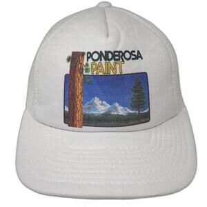 Hanes Trucker Hat White Blue One Size Ponderosa Paint Mesh Back Snapback Logo